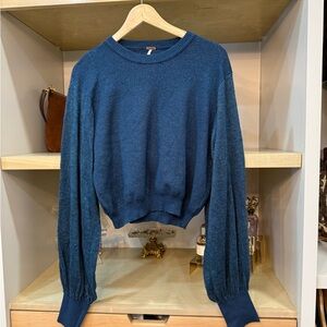 Free People Teal Crew Neck Sweater